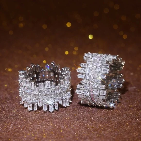 New Luxury 925 Sterling Silver Irregular Silver Eternity Band Ring - Picture 8 of 9